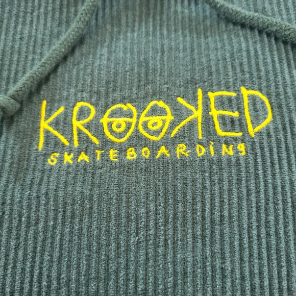 Crooked Skateboarding Corduroy Hoodie Green Embroidered Logo Pullover Size L - Picture 6 of 11